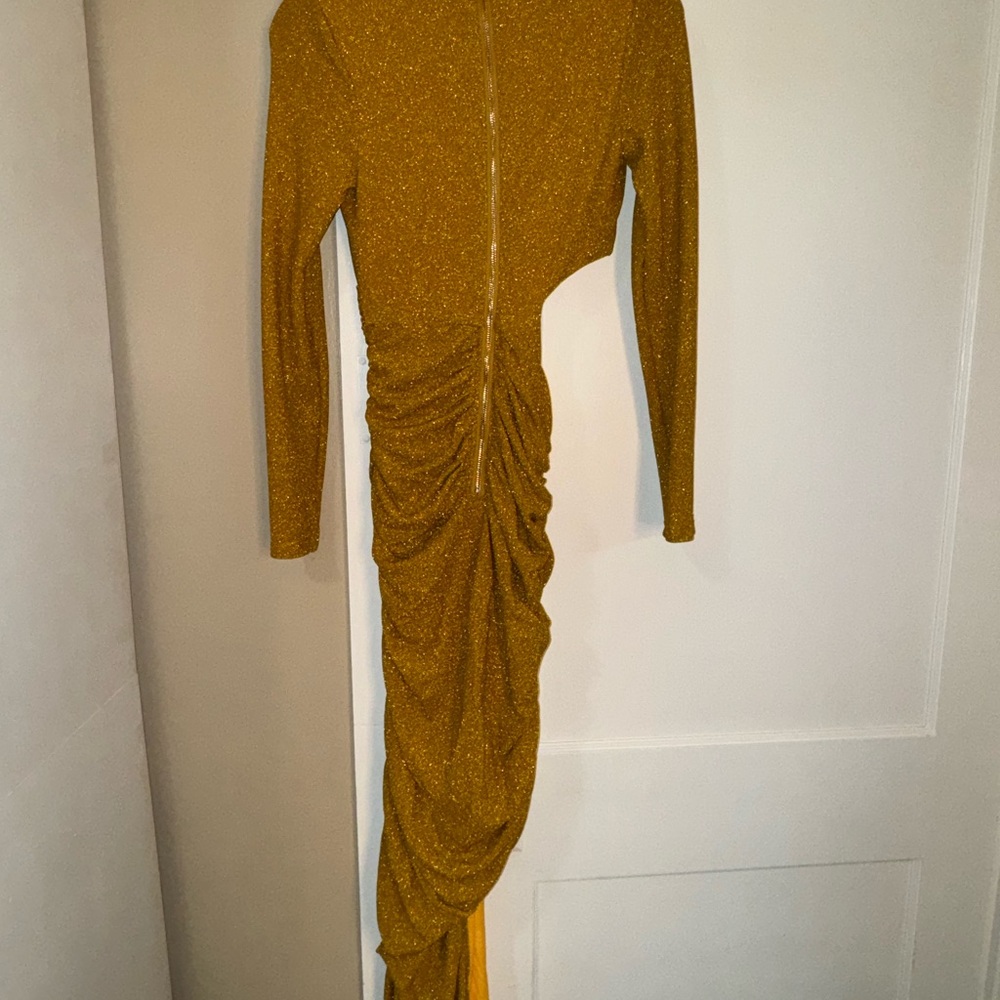 Elegant Gold Ruched Dress